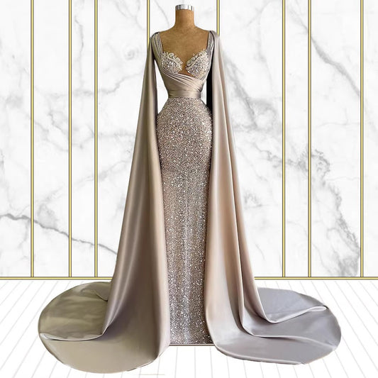 Stunning long-sleeve wedding dress with lace detailing and hanging dye craft. Available in picture color and sizes 2–26W, perfect for brides and formal wedding occasions.