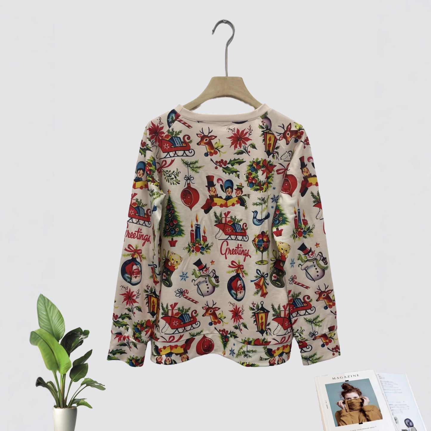 Pullover Sweatshirt – 3D Print Raglan Sleeve Polyester Top, Sizes S–XXL