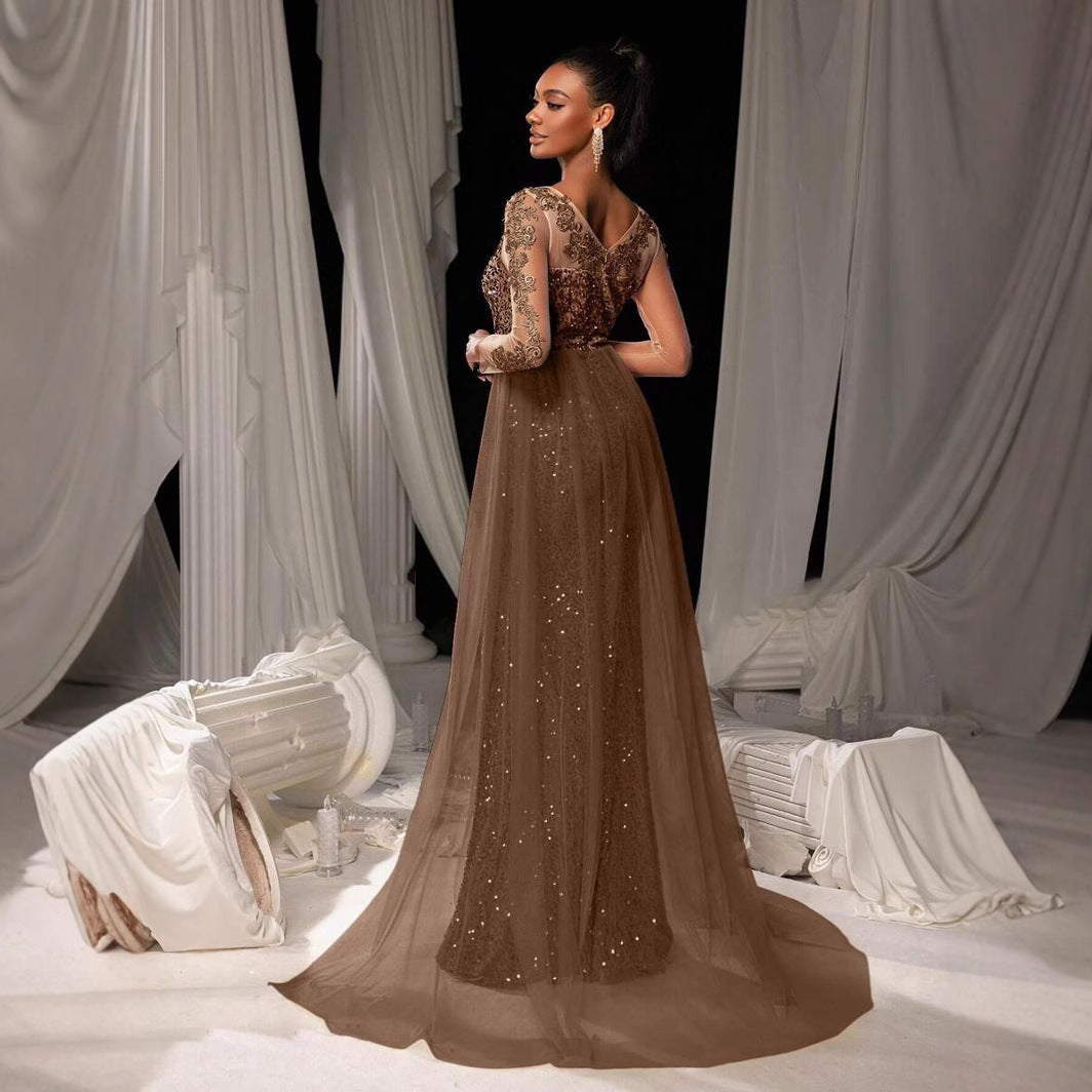 Elegant Long Sleeve Mid-Waist Long Dress