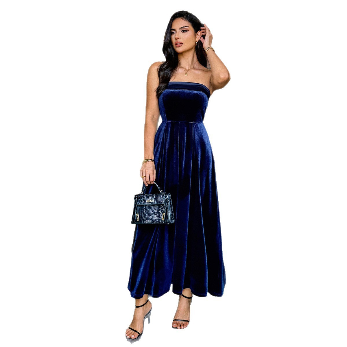 Solid Color Sleeveless Midi Dress – Elegant Mid Waist Party Dres