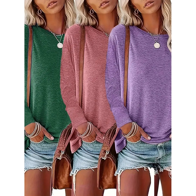 Pack Women’s Plus Size Long Sleeve Crew Neck Tees – Loose Fit Basic Tops