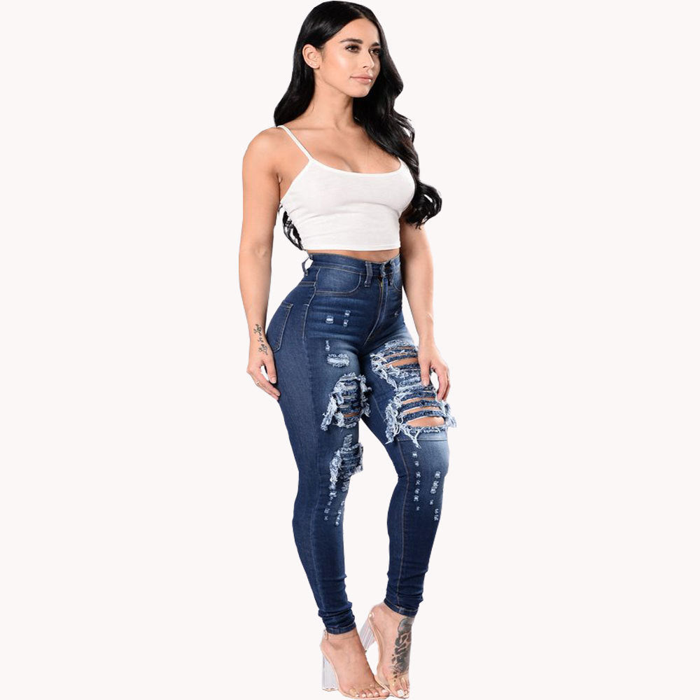 Ripped Washed Denim Women's Pants