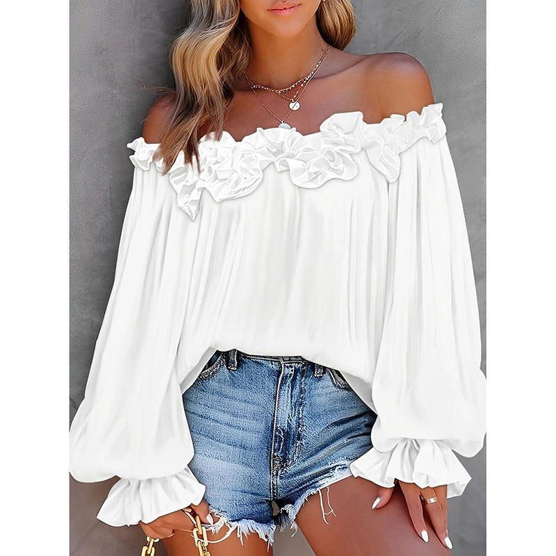 Romantic Off-Shoulder Ruffle Blouse – Long Sleeve Boho Top