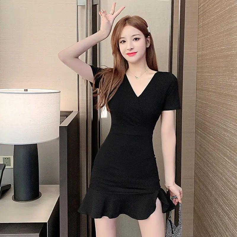V-neck Hip High Waist Slimming Fish Tail Dress