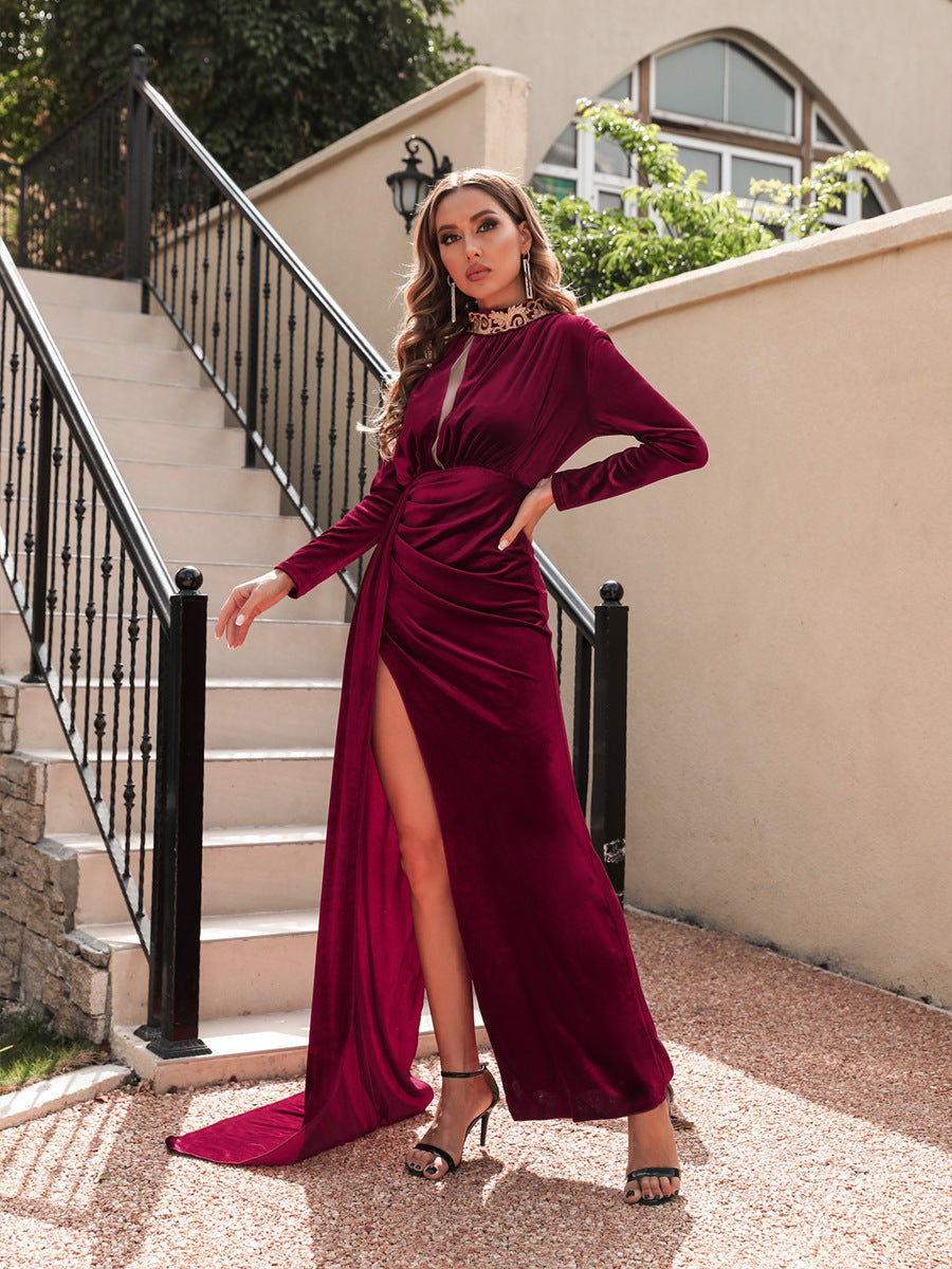 Velvet Short Dress Elegant Korean Style in Green, Black & Wine Red
