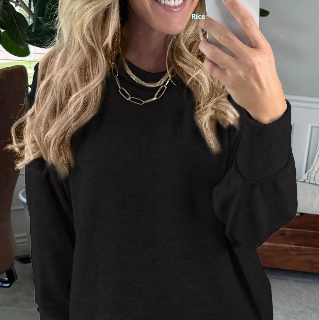 Women’s Loose Fit Solid Color Pullover Street Fashion Sweatshirt