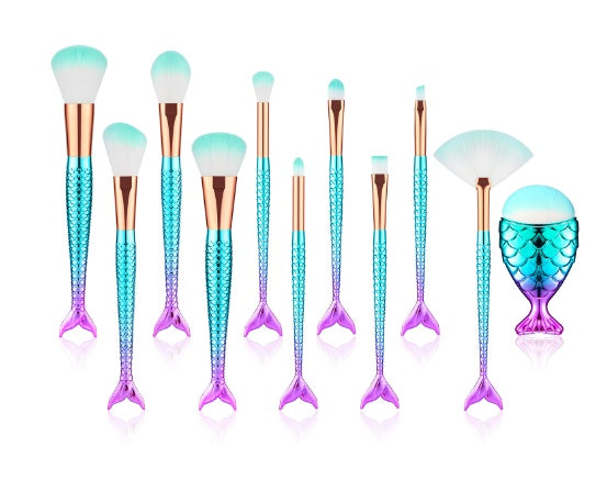 Mermaid Shaped Makeup Brush Set – 11pcs Cosmetic Brushes Kit