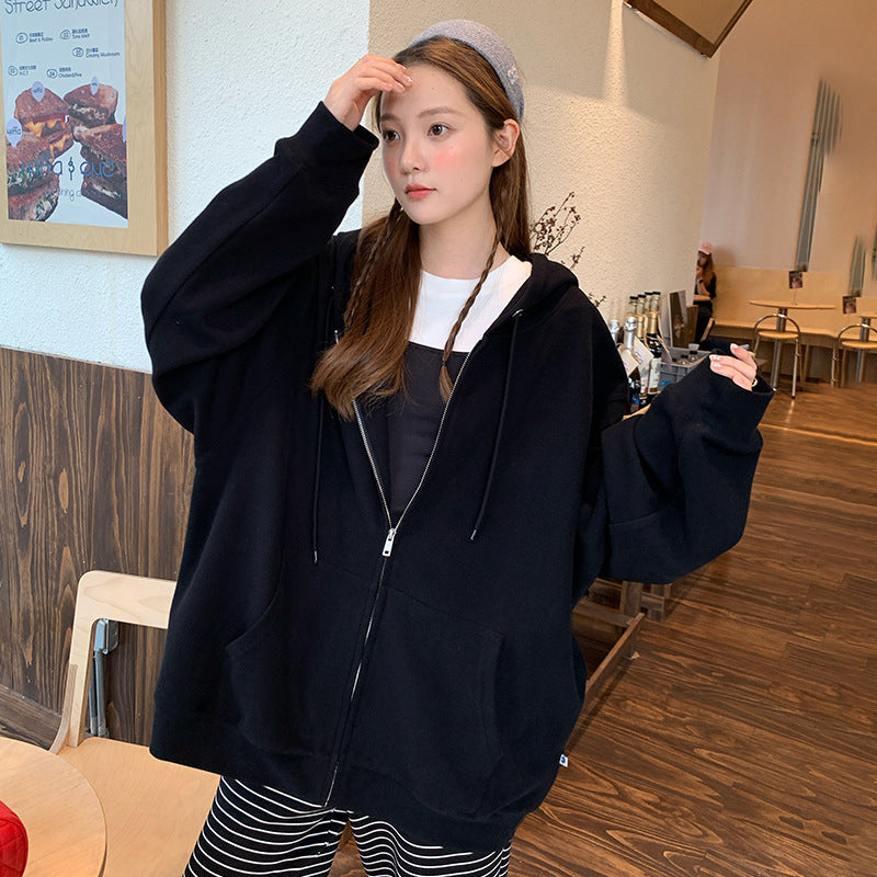 Loose Japanese & Korean Casual Cardigan  Zipper Raglan Sleeve, Medium Thickness